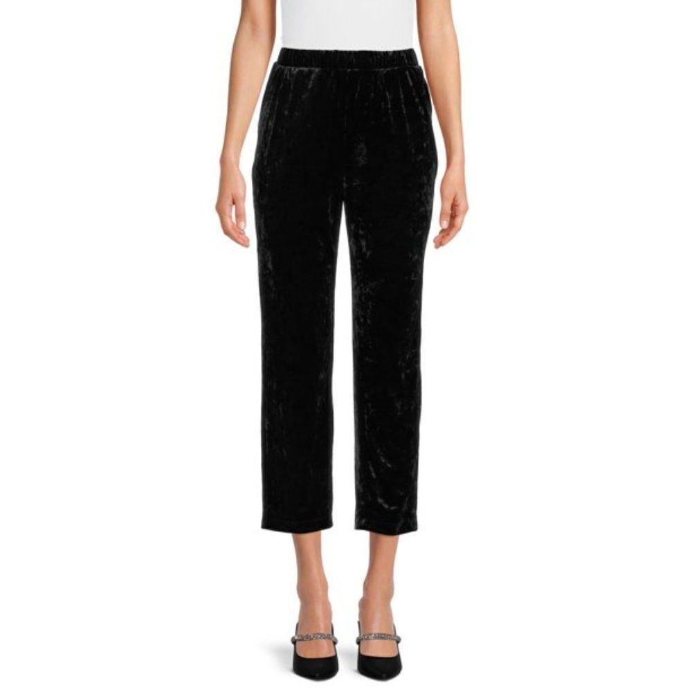J Crew Women Size 0 Black Velvet Occasion Pull On Pants Flat Front Stretch Waist